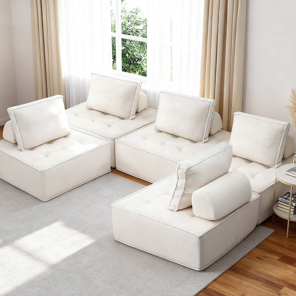 Artiss Floor Sofa Lounge Chair 5 Seater with Pillow SBED-K-FLD01-5S-WH