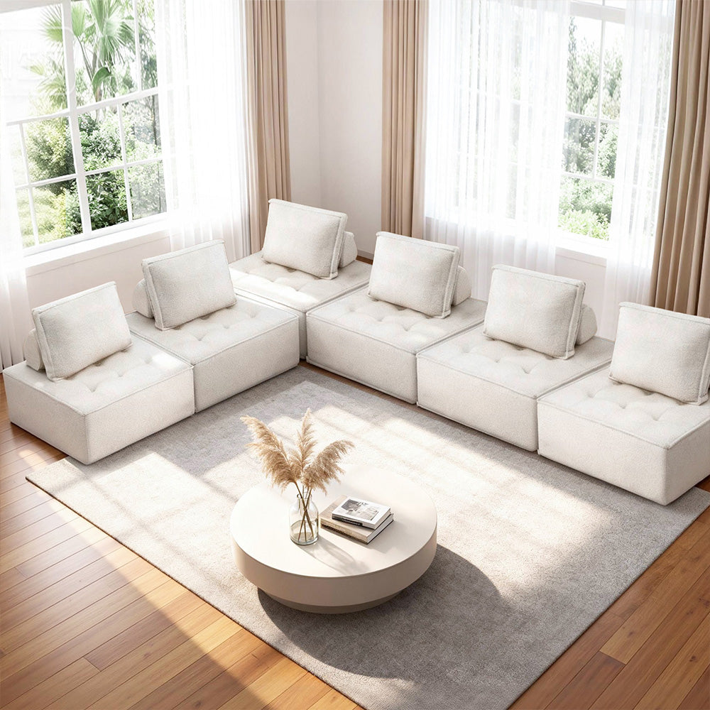 Artiss Floor Sofa Lounge Chair 6 Seater with Pillow SBED-K-FLD01-6S-WH
