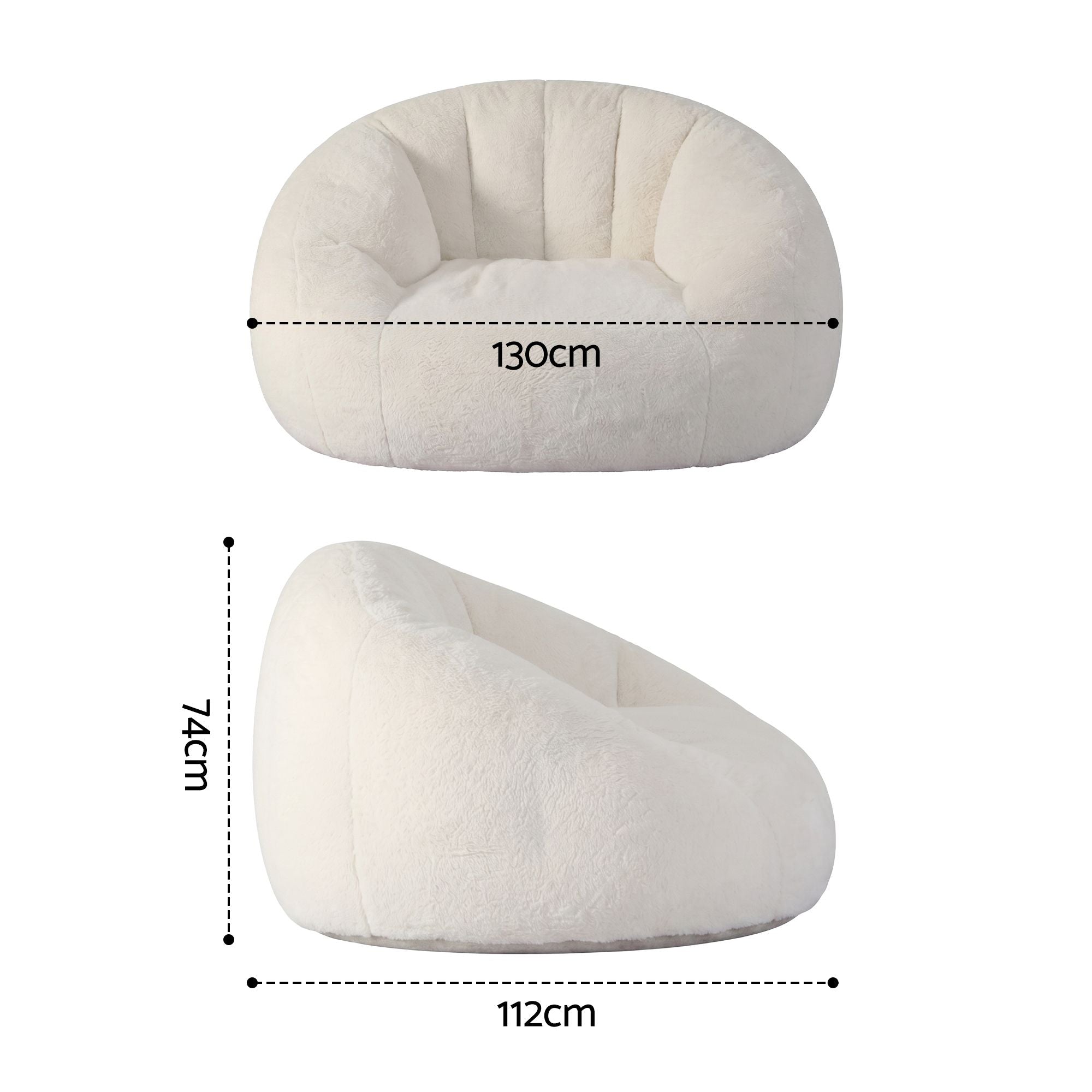 Artiss Single Small Boneless Couch Comfy Bean Bag for Living Room Faux Fur White SBED-M-FA-1S-BG