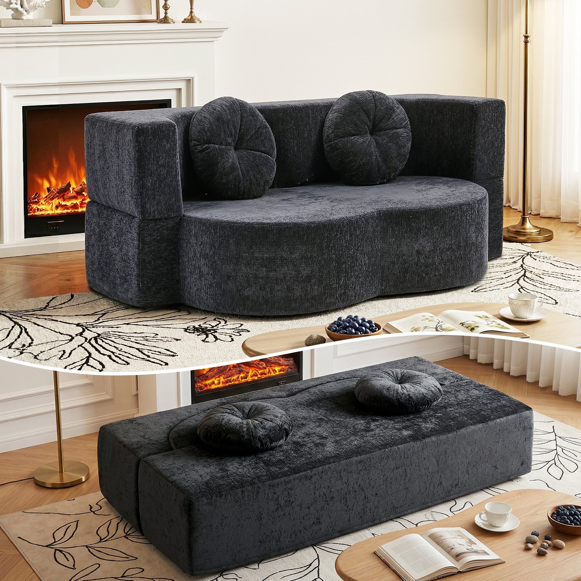 Artiss 2 in 1 Convertible Compressed Sofa Bed, Folding Boneless Sofabed for Living Room ,Comfort Curved SBED-M-FLD04-2S-GY