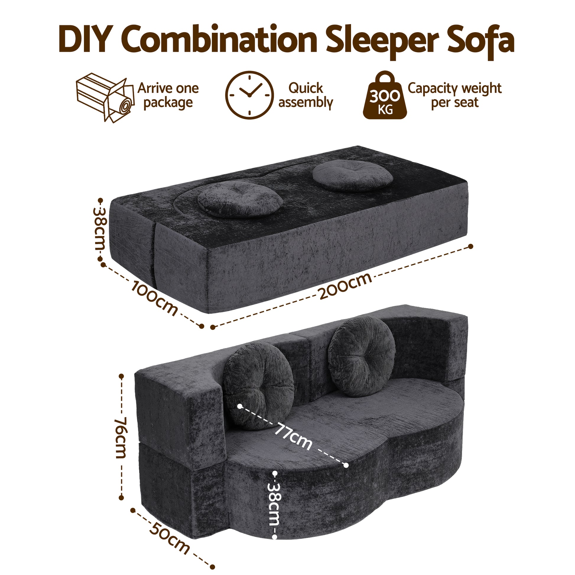 Artiss 2 in 1 Convertible Compressed Sofa Bed, Folding Boneless Sofabed for Living Room ,Comfort Curved SBED-M-FLD04-2S-GY