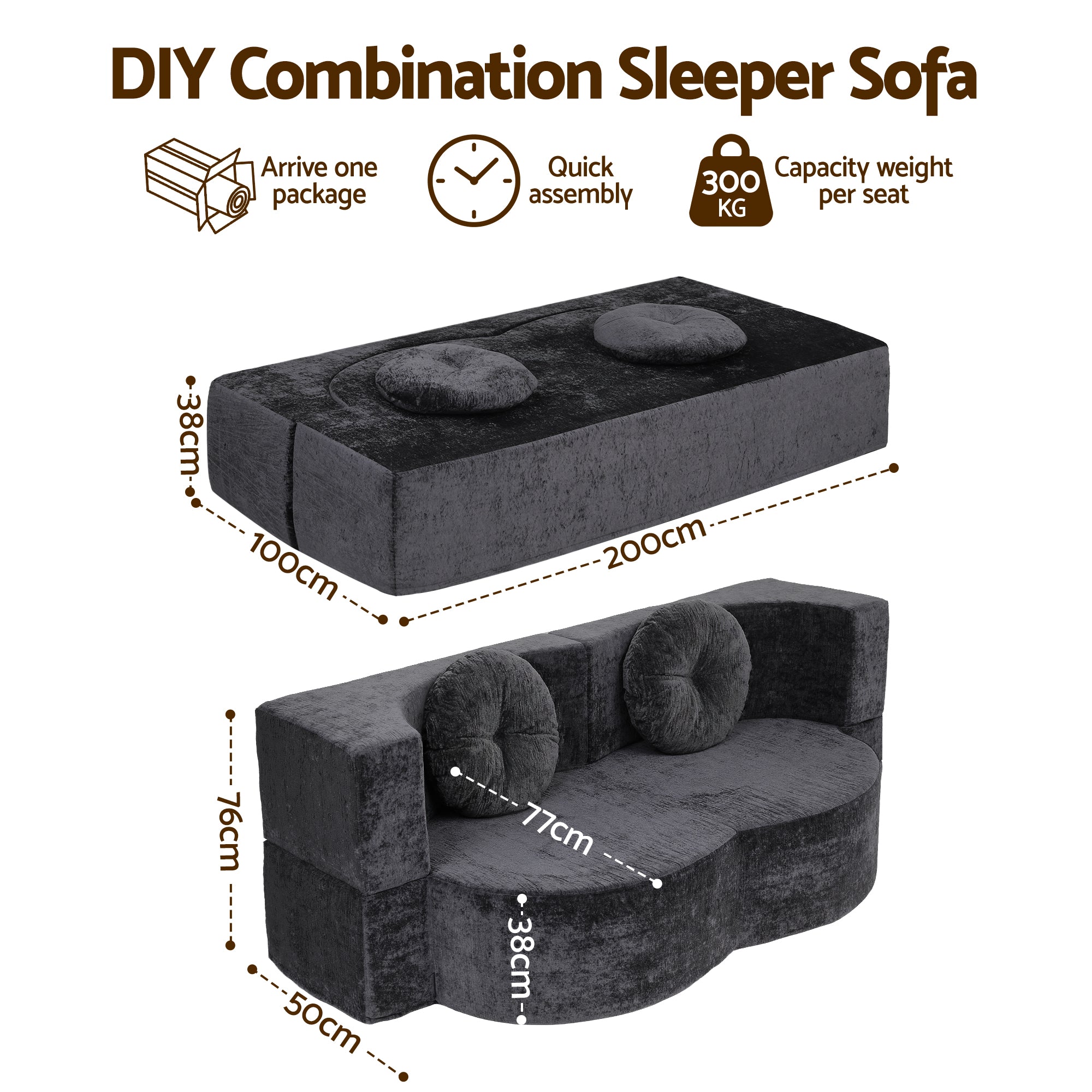 Artiss 2 in 1 Convertible Compressed Sofa Bed, Folding Boneless Sofabed for Living Room ,Comfort Curved SBED-M-FLD04-2S-GY