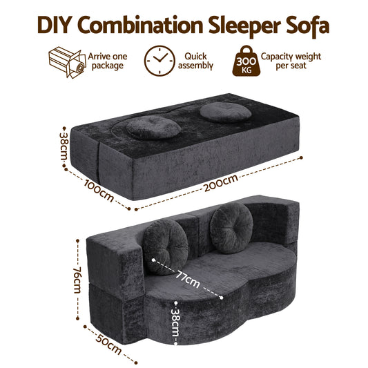 Artiss 2 in 1 Convertible Compressed Sofa Bed, Folding Boneless Sofabed for Living Room ,Comfort Curved SBED-M-FLD04-2S-GY
