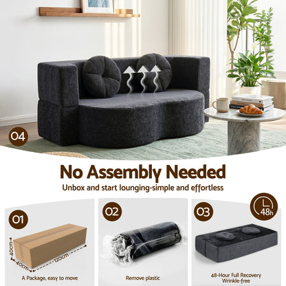 Artiss 2 in 1 Convertible Compressed Sofa Bed, Folding Boneless Sofabed for Living Room ,Comfort Curved SBED-M-FLD04-2S-GY
