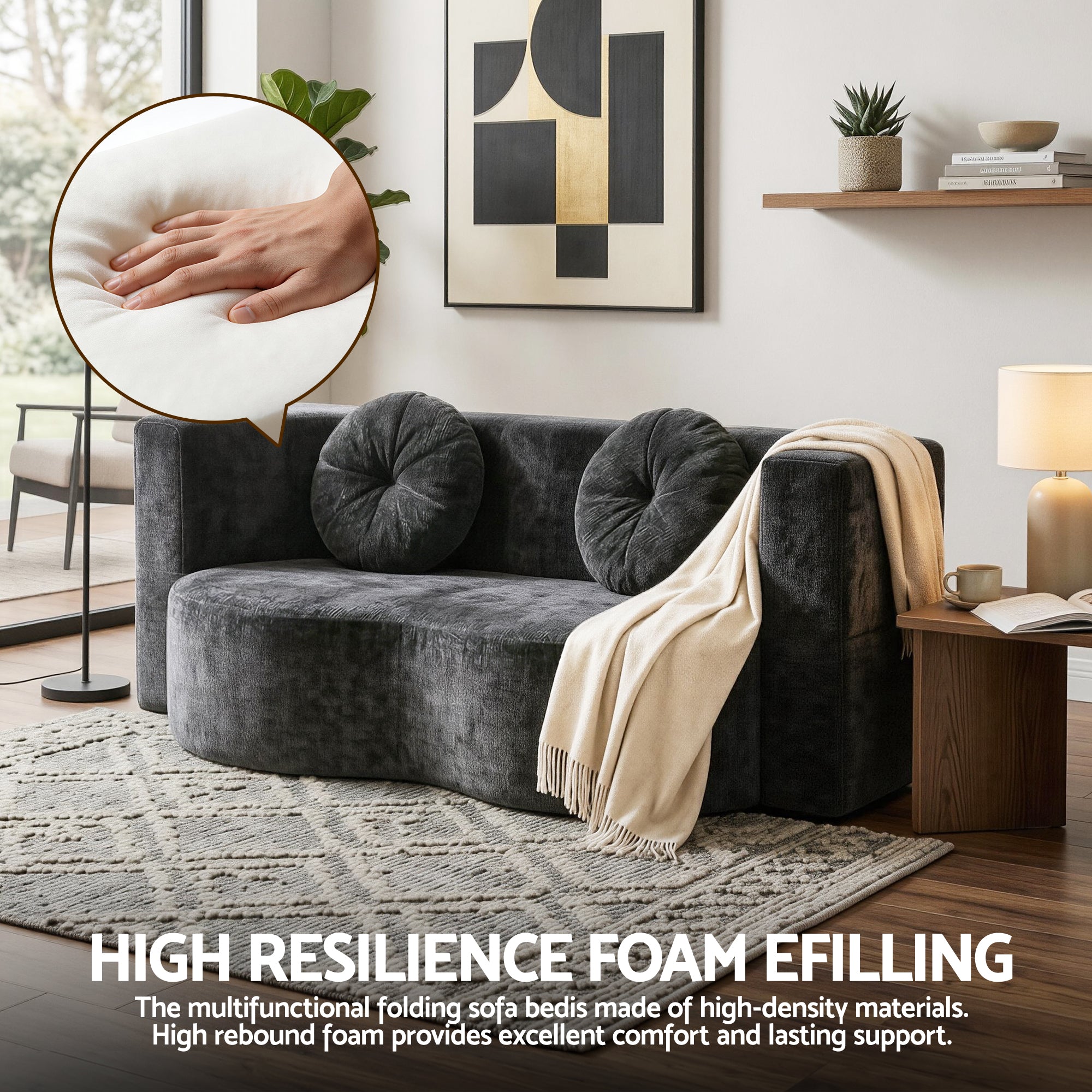 Artiss 2 in 1 Convertible Compressed Sofa Bed, Folding Boneless Sofabed for Living Room ,Comfort Curved SBED-M-FLD04-2S-GY