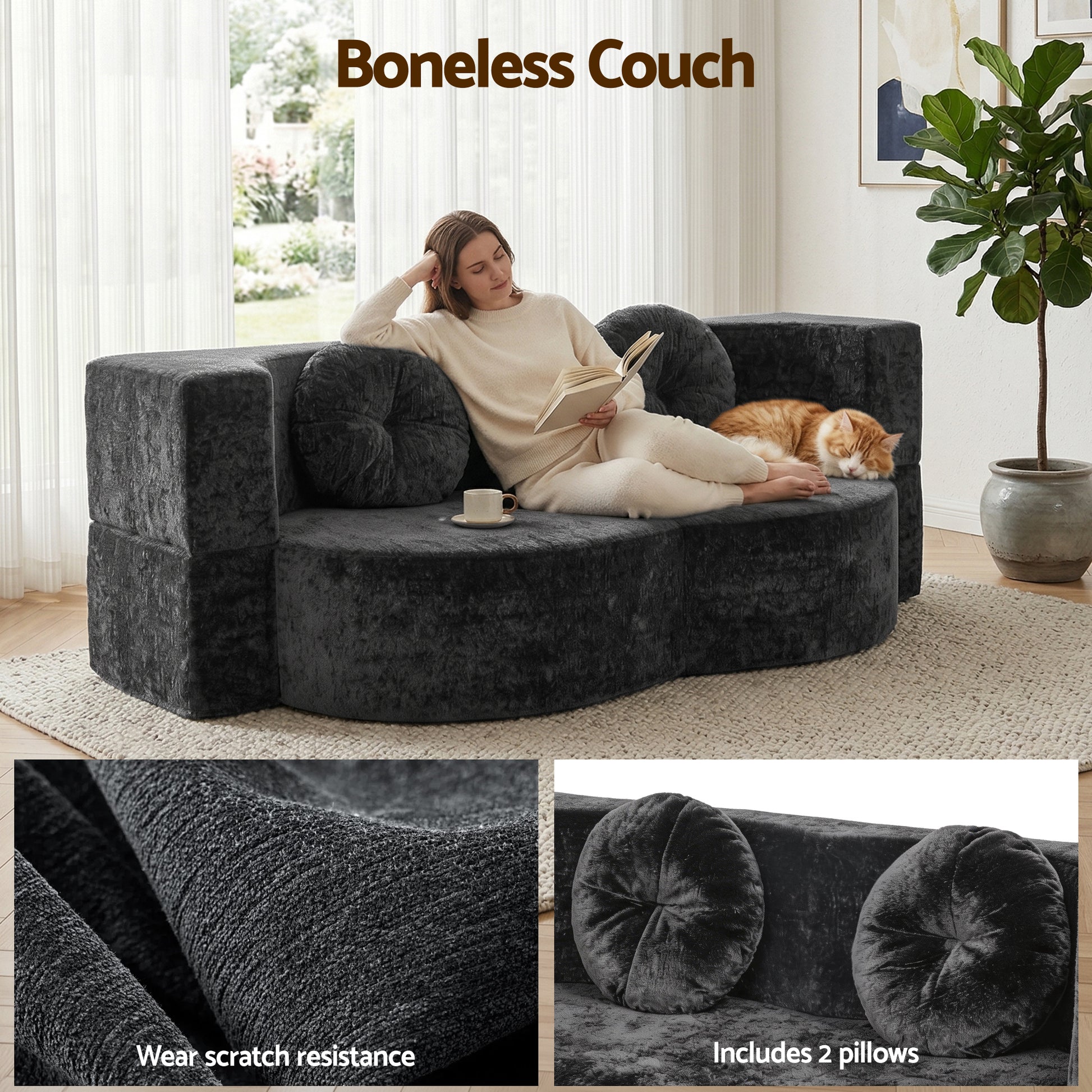 Artiss 2 in 1 Convertible Compressed Sofa Bed, Folding Boneless Sofabed for Living Room ,Comfort Curved SBED-M-FLD04-2S-GY