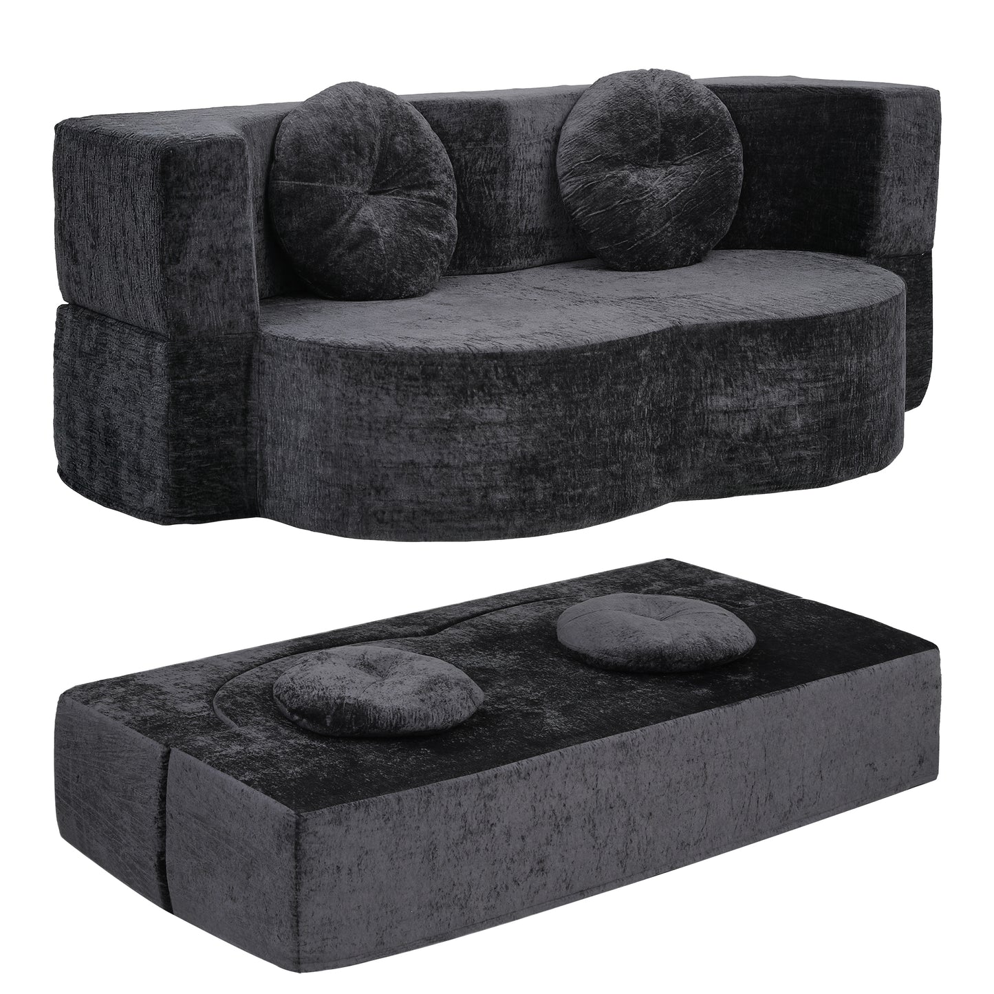 Artiss 2 in 1 Convertible Compressed Sofa Bed, Folding Boneless Sofabed for Living Room ,Comfort Curved SBED-M-FLD04-2S-GY