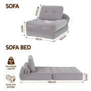 Artiss 1 Seater Corduroy Convertible Sofa Bed Pull Out Boneless Couch Grey SBED-M-FLD05-1S-GY