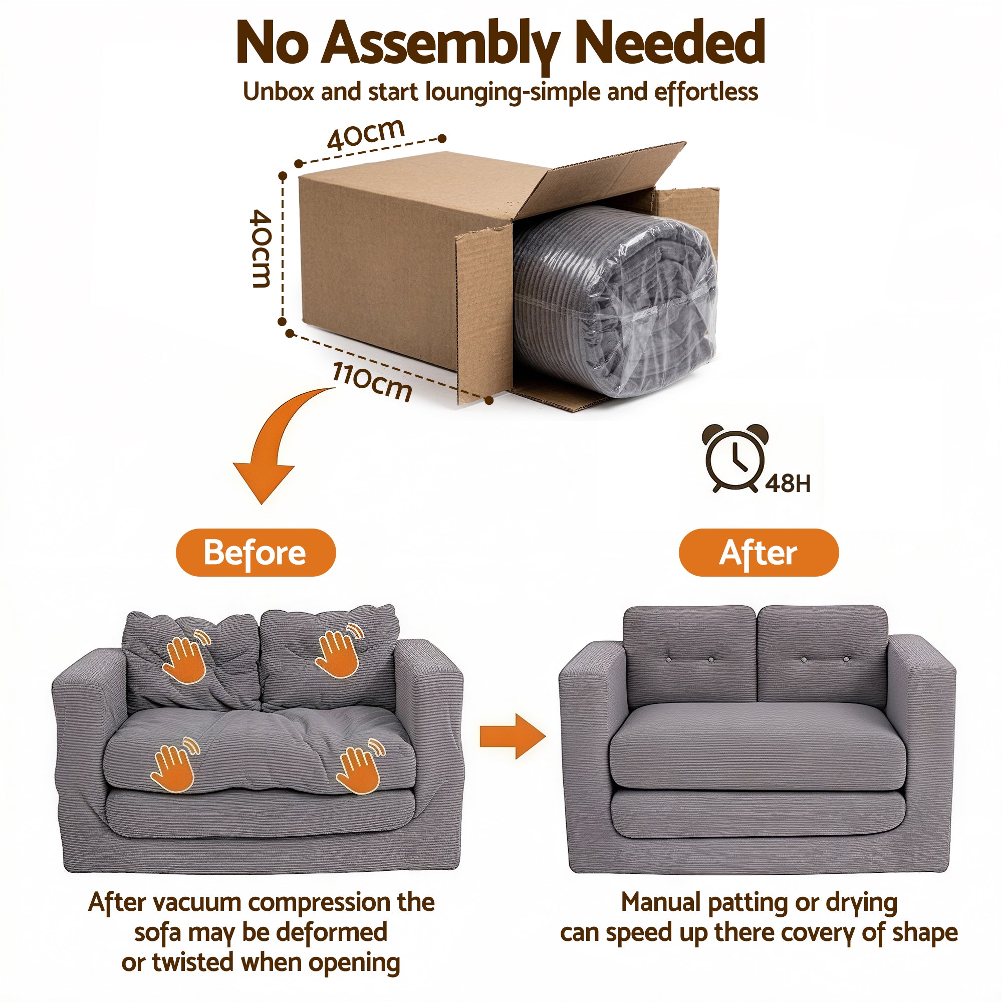 Artiss 2 Seater Corduroy Convertible Sofa Bed Pull Out Boneless Couch Grey SBED-M-FLD05-2S-GY