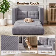 Artiss 2 Seater Corduroy Convertible Sofa Bed Pull Out Boneless Couch Grey SBED-M-FLD05-2S-GY