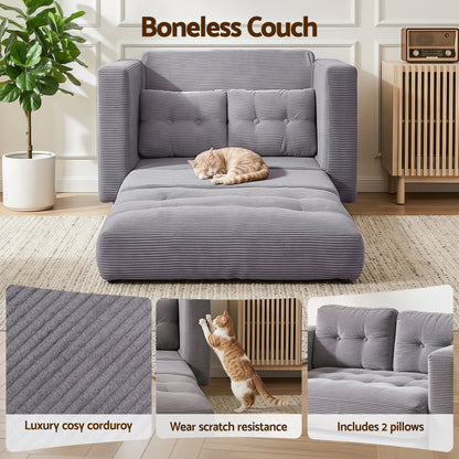 Artiss 2 Seater Corduroy Convertible Sofa Bed Pull Out Boneless Couch Grey SBED-M-FLD05-2S-GY