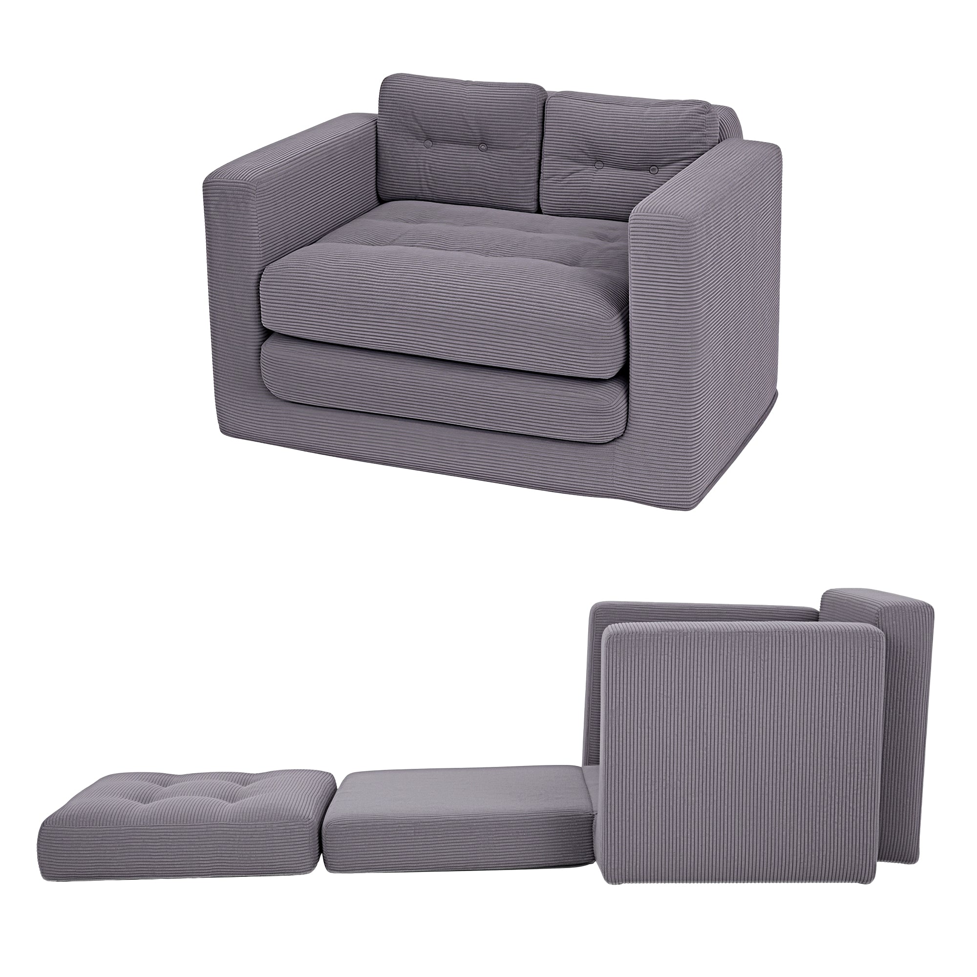 Artiss 2 Seater Corduroy Convertible Sofa Bed Pull Out Boneless Couch Grey SBED-M-FLD05-2S-GY