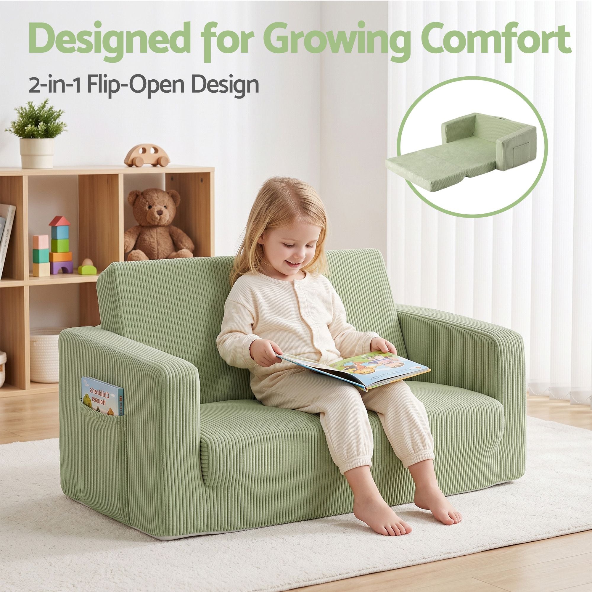 Artiss 2-in-1 Sofa Foam Couch with Side Pocket Light Green
