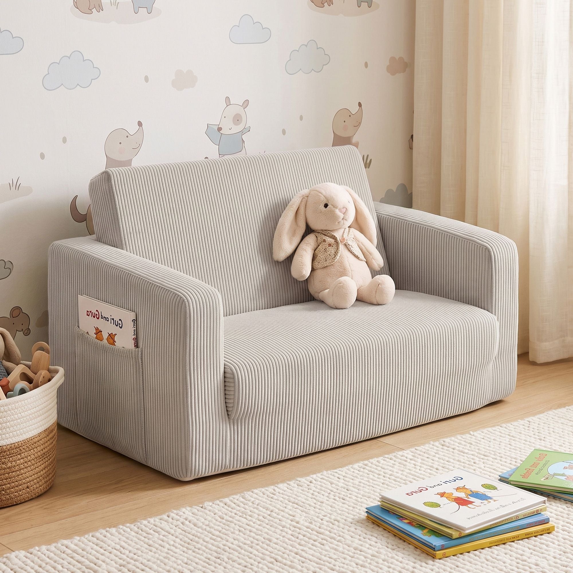 Artiss 2-in-1 Sofa Foam Couch with Side Pocket Light Grey