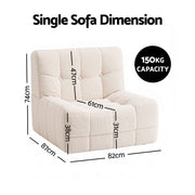 Artiss Single Small Boneless Couches for Living Room White Fabric SBED-M-TED-1S-BG