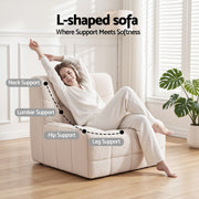Artiss Single Small Boneless Couches for Living Room White Fabric SBED-M-TED-1S-BG