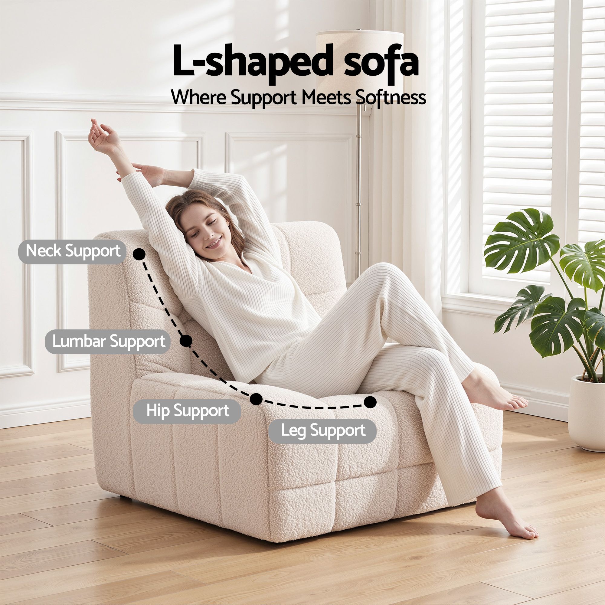 Artiss Single Small Boneless Couches for Living Room White Fabric SBED-M-TED-1S-BG