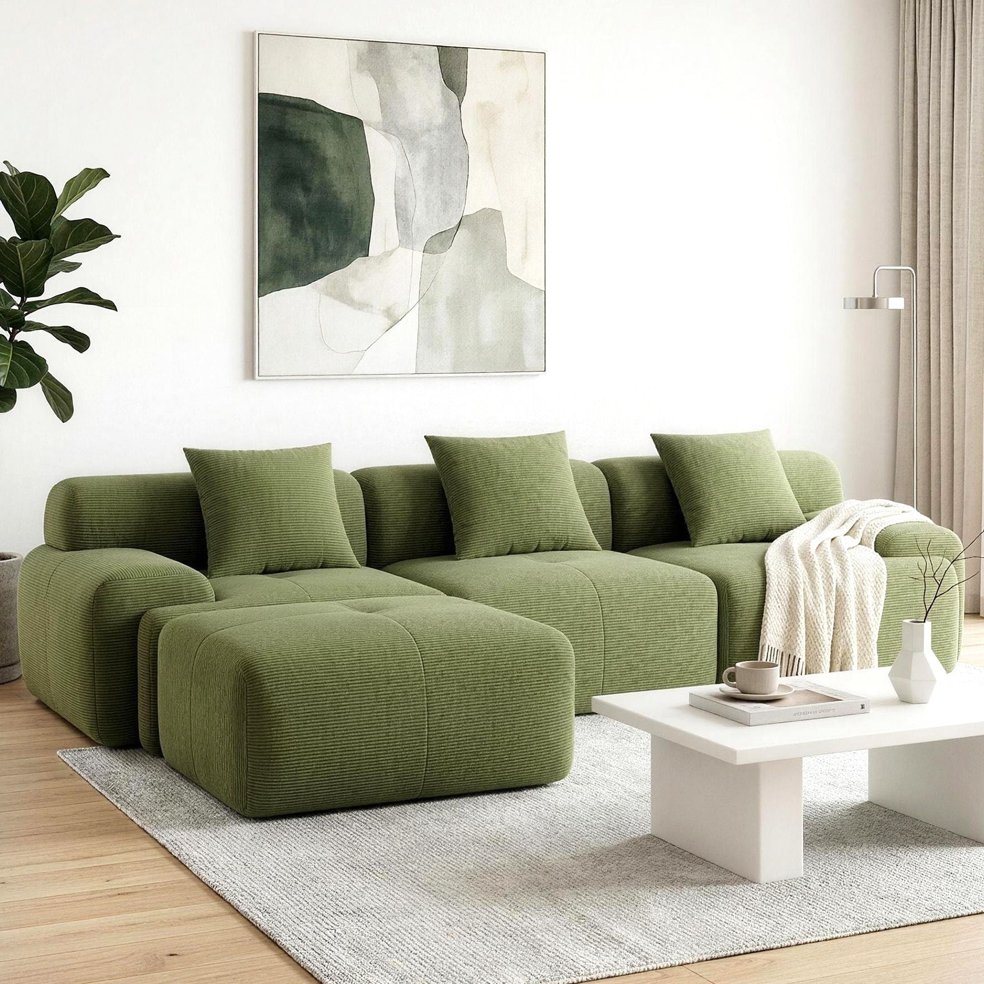 Artiss 300cm Modular Sofa Bed Comfort L-Shaped Sectional Boneless Couch Green SBED-O-CDY-4S-GN-ABC