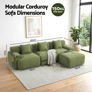 Artiss 300cm Modular Sofa Bed Comfort L-Shaped Sectional Boneless Couch Green SBED-O-CDY-4S-GN-ABC