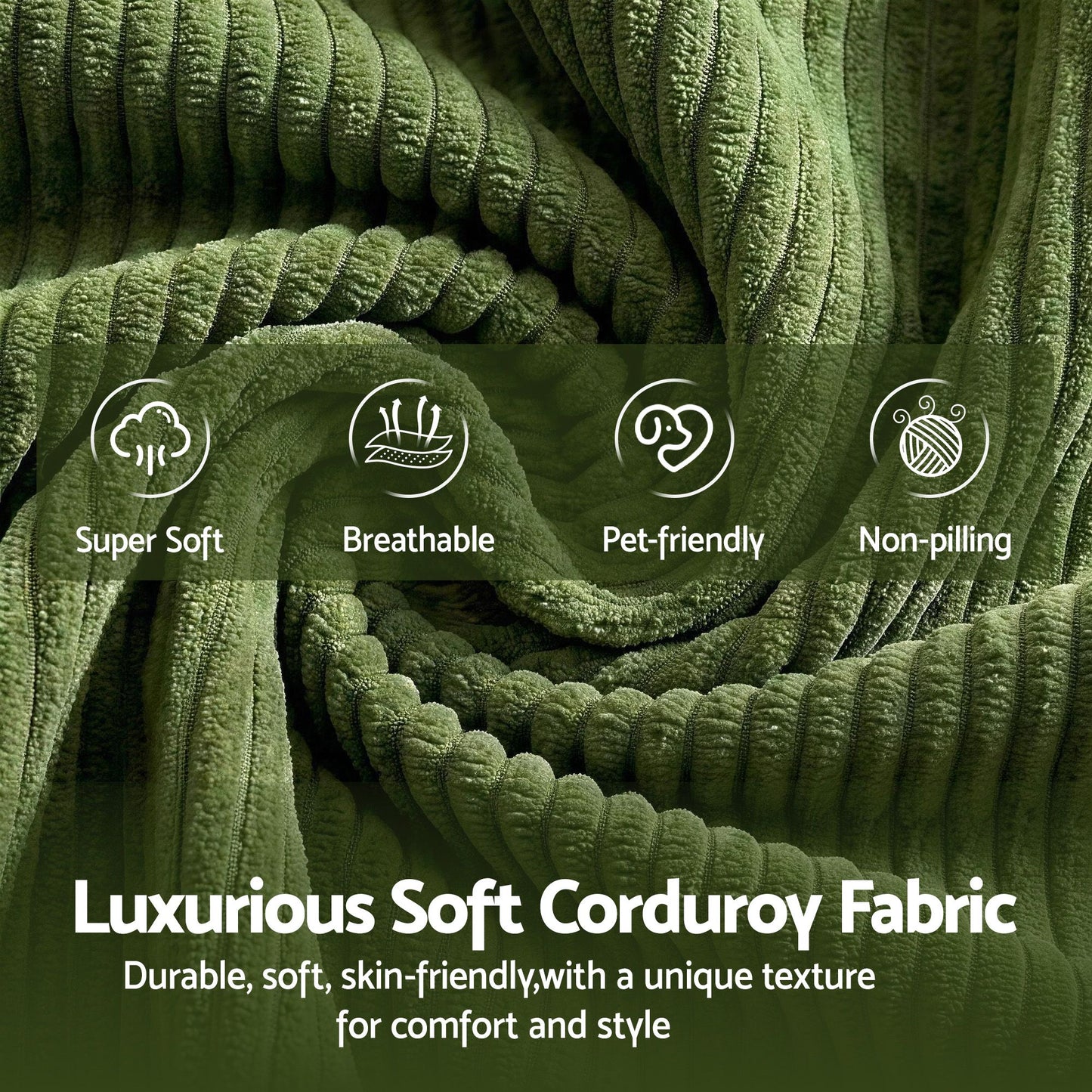 Artiss 300cm Modular Sofa Bed Comfort L-Shaped Sectional Boneless Couch Green SBED-O-CDY-4S-GN-ABC
