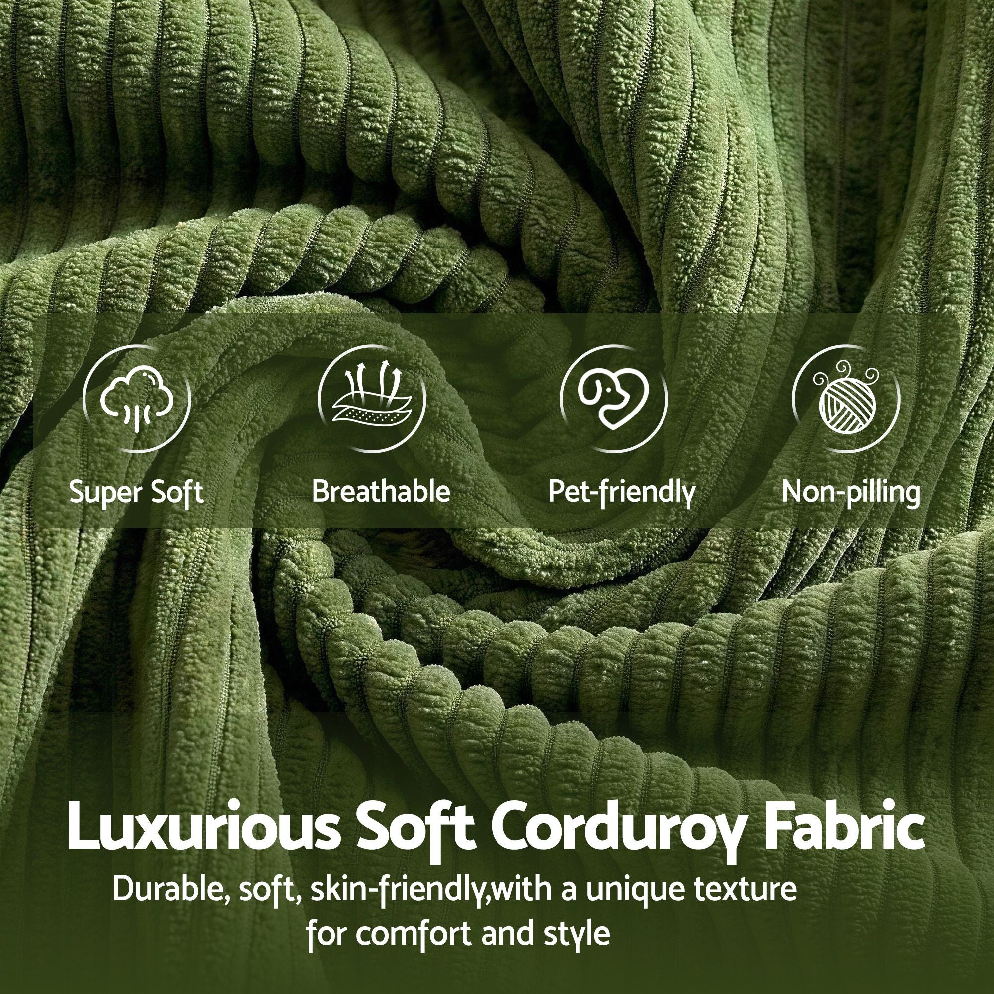 Artiss 300cm Modular Sofa Bed Comfort L-Shaped Sectional Boneless Couch Green SBED-O-CDY-4S-GN-ABC