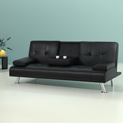 Artiss Sofa Bed Lounge Convertible Leather Couch Bed 3 Seater Cupholder Recliner SBED-R1C-BK