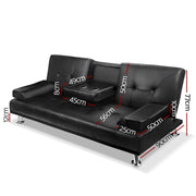 Artiss Sofa Bed Lounge Convertible Leather Couch Bed 3 Seater Cupholder Recliner SBED-R1C-BK