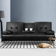 Artiss Sofa Bed Lounge Convertible Leather Couch Bed 3 Seater Cupholder Recliner SBED-R1C-BK
