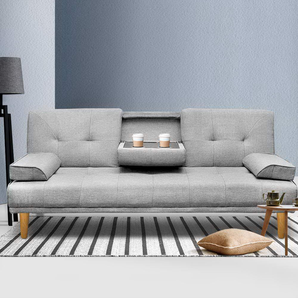 Artiss Sofa Bed 188CM Grey Faux Linen SBED-R1C-LINEN-BK