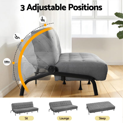 Artiss Sofa Bed, 1.9m 3-Seater Soft Innerspring Adjustable Couch Futon Chair for Apartment Dorm Living Room SBED-SPR-VEL8173-GY