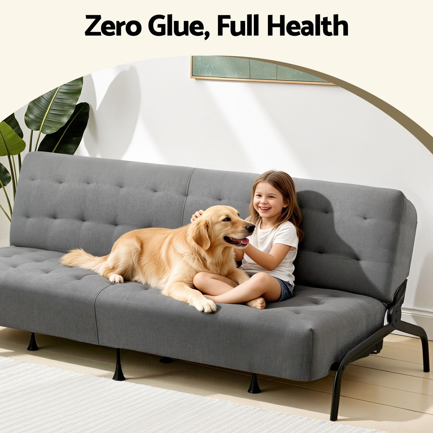 Artiss Sofa Bed, 1.9m 3-Seater Soft Innerspring Adjustable Couch Futon Chair for Apartment Dorm Living Room SBED-SPR-VEL8173-GY
