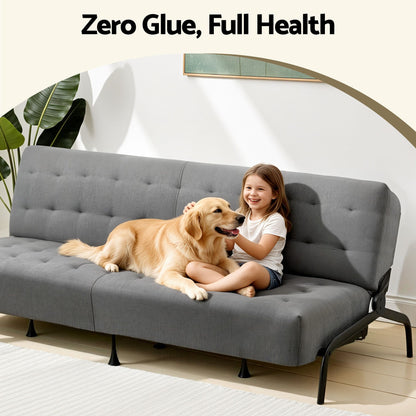 Artiss Sofa Bed, 1.9m 3-Seater Soft Innerspring Adjustable Couch Futon Chair for Apartment Dorm Living Room SBED-SPR-VEL8173-GY