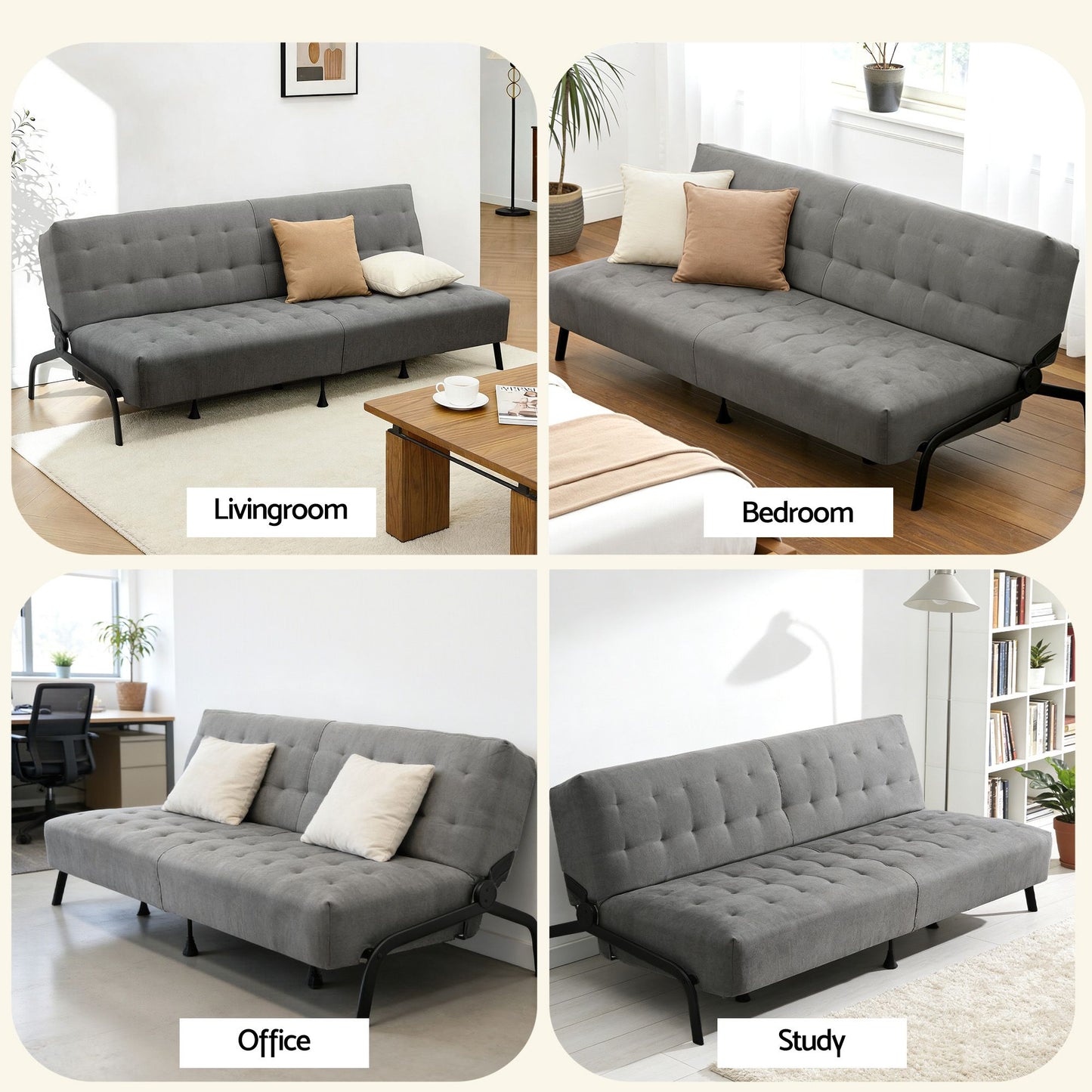Artiss Sofa Bed, 1.9m 3-Seater Soft Innerspring Adjustable Couch Futon Chair for Apartment Dorm Living Room SBED-SPR-VEL8173-GY