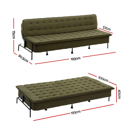 Artiss Sofa Bed, 1.9m 3-Seater Soft Innerspring Adjustable Couch Futon Chair for Apartment Dorm Living Room SBED-SPR-VEL8193-GN