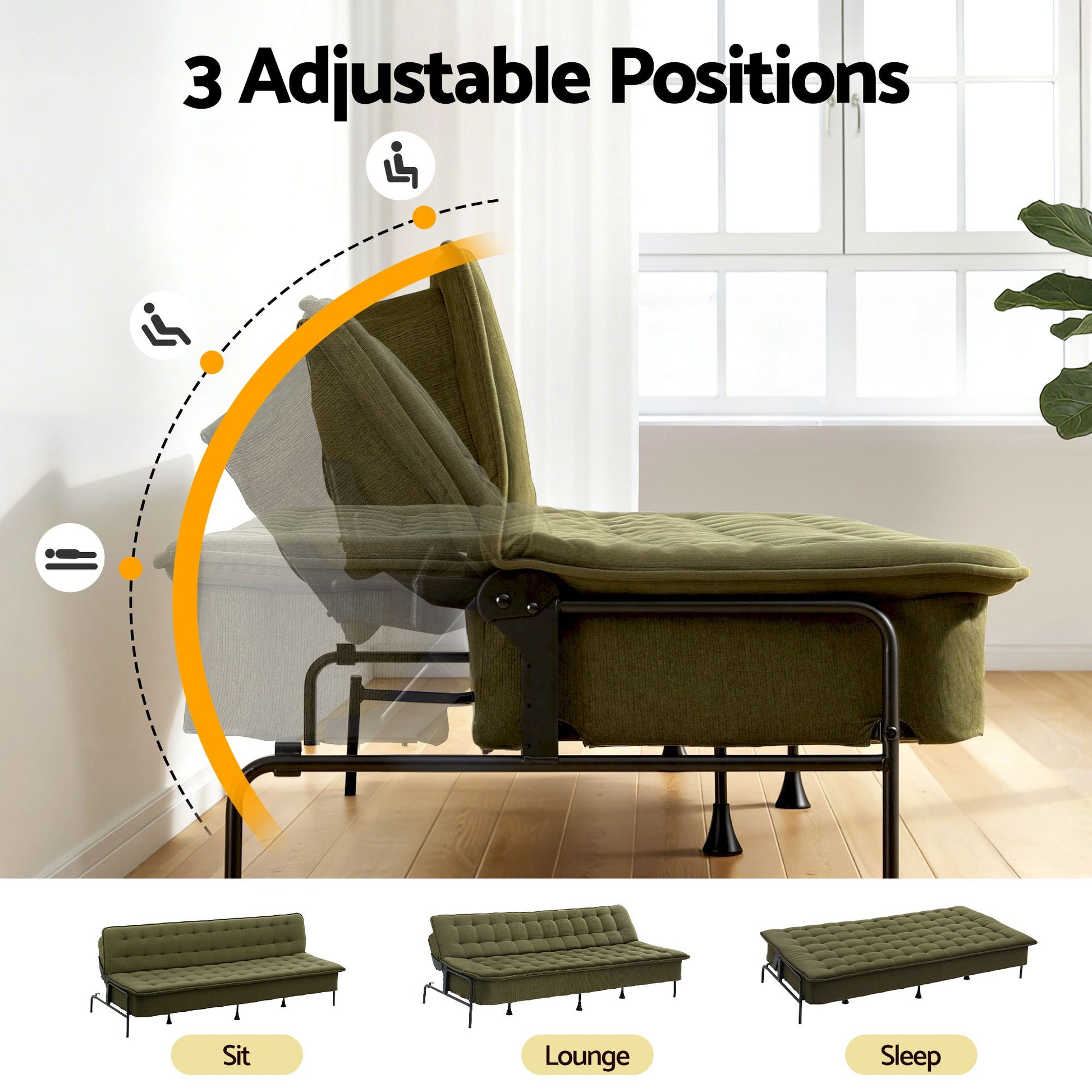 Artiss Sofa Bed, 1.9m 3-Seater Soft Innerspring Adjustable Couch Futon Chair for Apartment Dorm Living Room SBED-SPR-VEL8193-GN