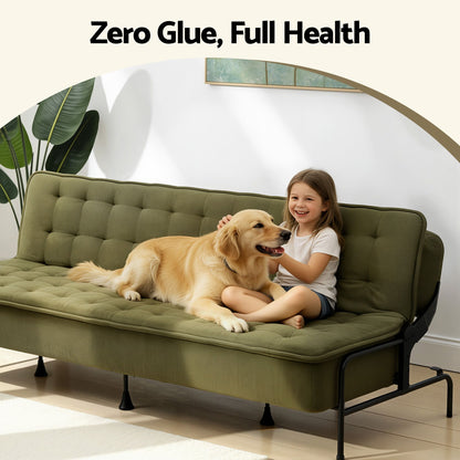 Artiss Sofa Bed, 1.9m 3-Seater Soft Innerspring Adjustable Couch Futon Chair for Apartment Dorm Living Room SBED-SPR-VEL8193-GN