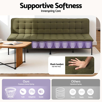 Artiss Sofa Bed, 1.9m 3-Seater Soft Innerspring Adjustable Couch Futon Chair for Apartment Dorm Living Room SBED-SPR-VEL8193-GN
