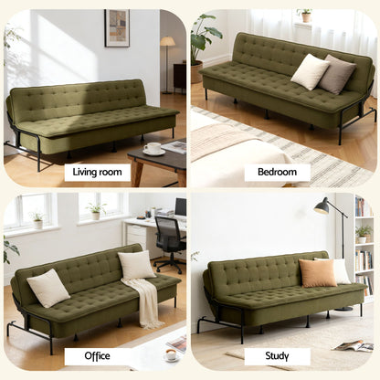 Artiss Sofa Bed, 1.9m 3-Seater Soft Innerspring Adjustable Couch Futon Chair for Apartment Dorm Living Room SBED-SPR-VEL8193-GN
