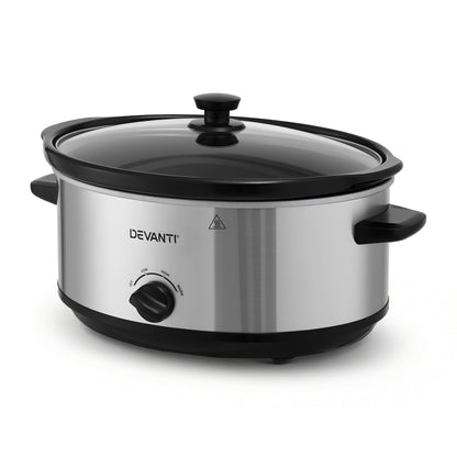 Devanti 6.5L Slow Cooker Electric Multi Cooker with 3 Heat Settings and Keep Warm Function SC-3G-6L-SI