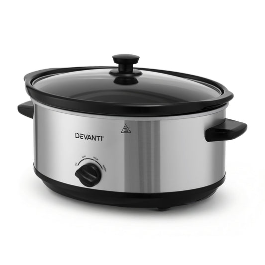 Devanti 6.5L Slow Cooker Electric Multi Cooker with 3 Heat Settings and Keep Warm Function SC-3G-6L-SI