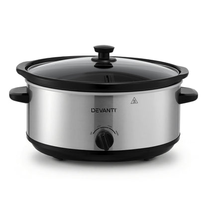 Devanti 6.5L Slow Cooker Electric Multi Cooker with 3 Heat Settings and Keep Warm Function SC-3G-6L-SI