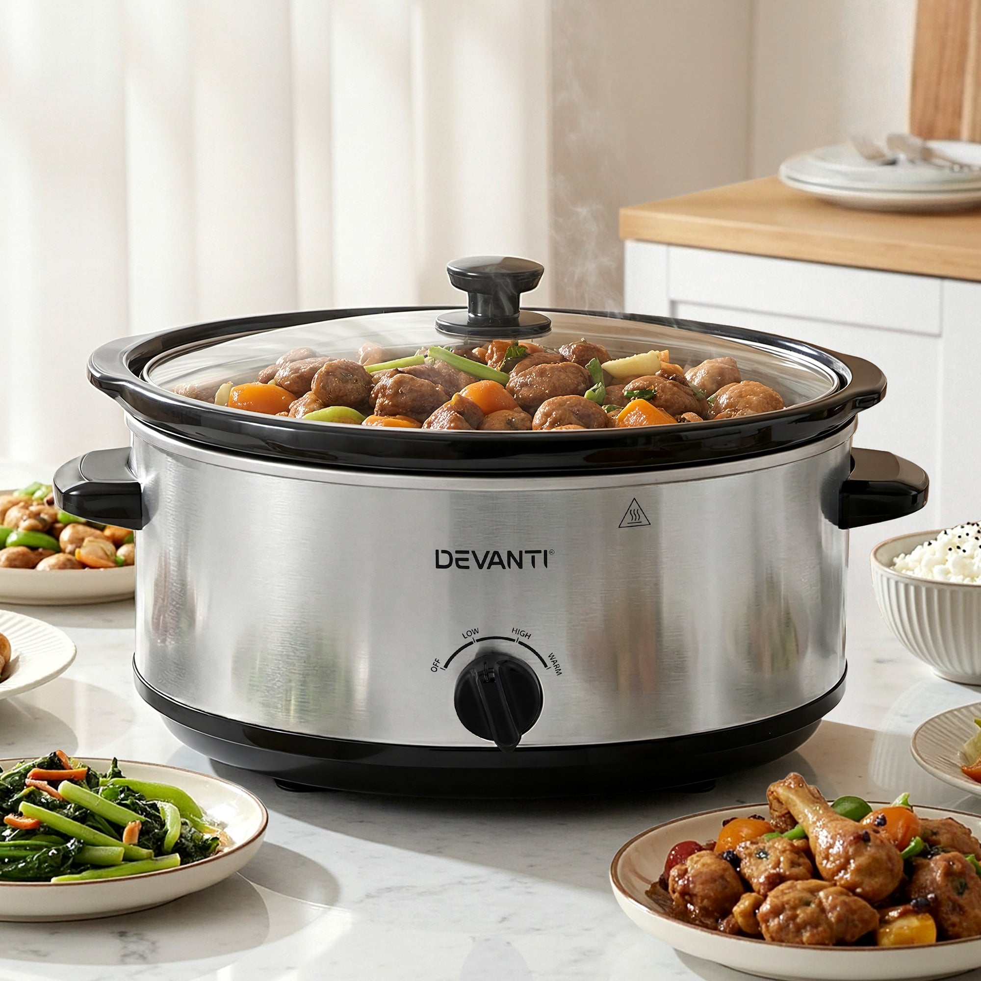 Devanti 6.5L Slow Cooker Electric Multi Cooker with 3 Heat Settings and Keep Warm Function SC-3G-6L-SI
