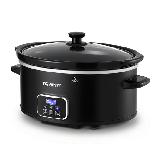 Devanti 5.6L Slow Cooker Electric Multi Cooker with 3 Heat Settings and Keep Warm Function SC-DP-6QT-BK