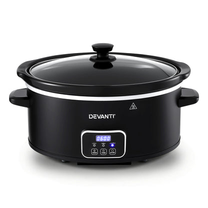 Devanti 5.6L Slow Cooker Electric Multi Cooker with 3 Heat Settings and Keep Warm Function SC-DP-6QT-BK