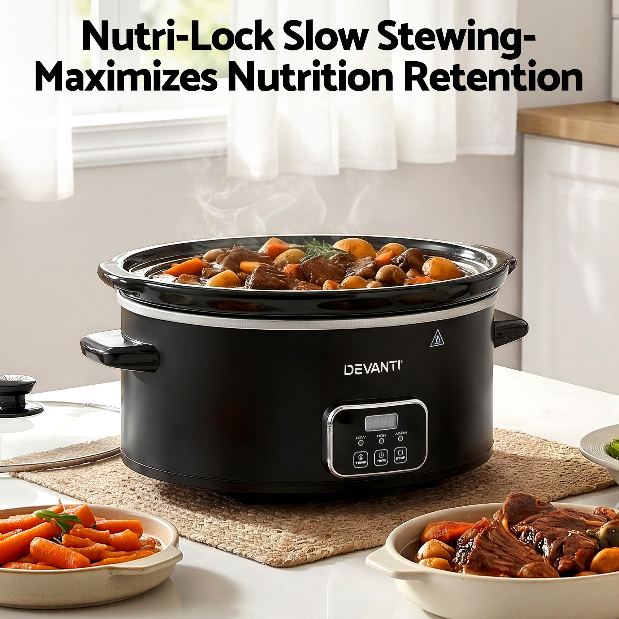 Devanti 5.6L Slow Cooker Electric Multi Cooker with 3 Heat Settings and Keep Warm Function SC-DP-6QT-BK