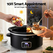 Devanti 5.6L Slow Cooker Electric Multi Cooker with 3 Heat Settings and Keep Warm Function SC-DP-6QT-BK