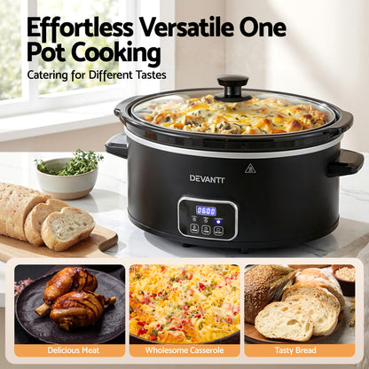 Devanti 5.6L Slow Cooker Electric Multi Cooker with 3 Heat Settings and Keep Warm Function SC-DP-6QT-BK