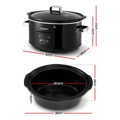 Devanti 8L Slow Cooker Electric Multi Cooker with 3 Heat Settings and Keep Warm Function SC-DP-8QT-BK