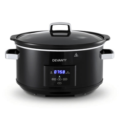 Devanti 8L Slow Cooker Electric Multi Cooker with 3 Heat Settings and Keep Warm Function SC-DP-8QT-BK