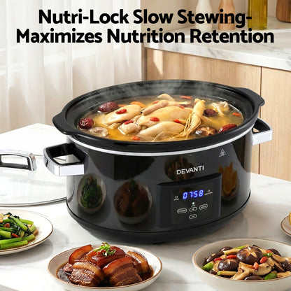 Devanti 8L Slow Cooker Electric Multi Cooker with 3 Heat Settings and Keep Warm Function SC-DP-8QT-BK